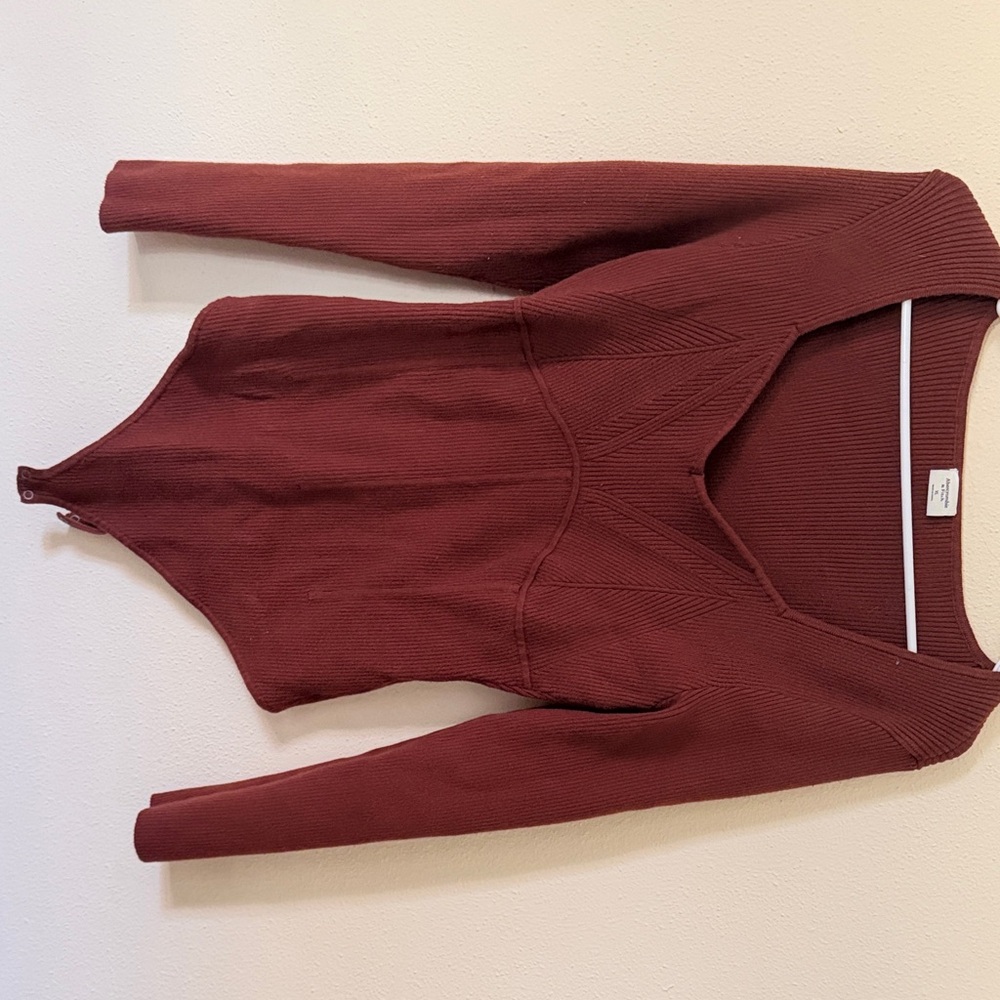 Abercrombie & Fitch Ribbed V-Neck Bodysuit - Rust